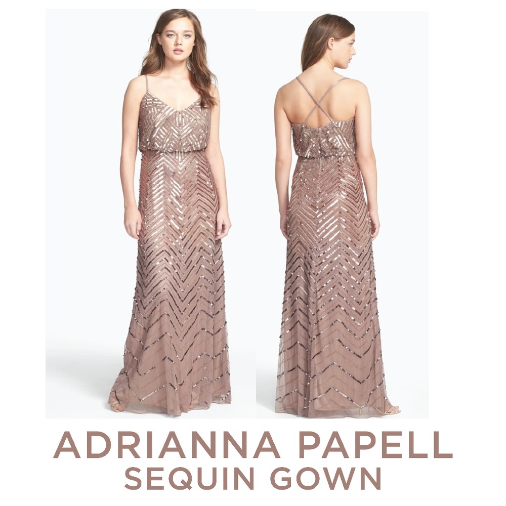ADRIANNA PAPELL CHEVRON SEQUIN GOWN